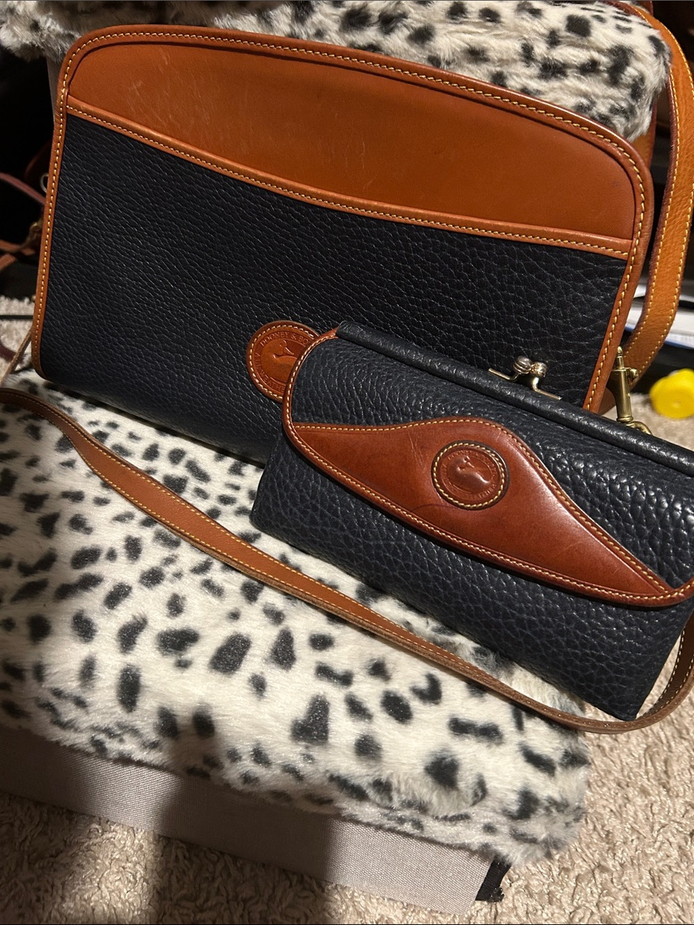 Dooney & Bourke Vintage Navy Pebbled Leather Crossbody Bag and Wallet Set